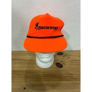 Vintage Browning Hat Cap Strap Back Blaze Orange Nylon Hunting Deer Mens 90s